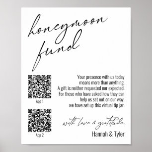 Contemporary Honeymoon Fund QR Codes Simple Sign Poster