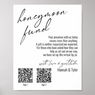 Contemporary Honeymoon Fund QR Codes Simple Sign Poster