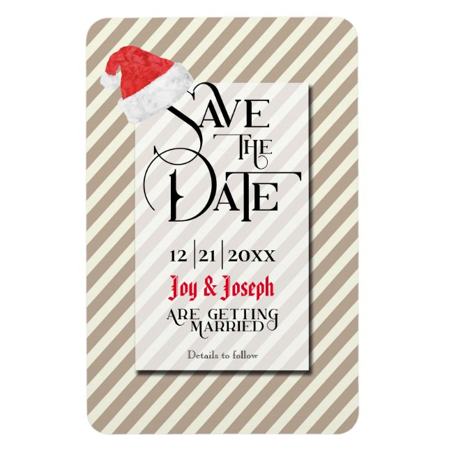 Contemporary jul Bröllop med Red Santa Hat Magnet (Vertikal)