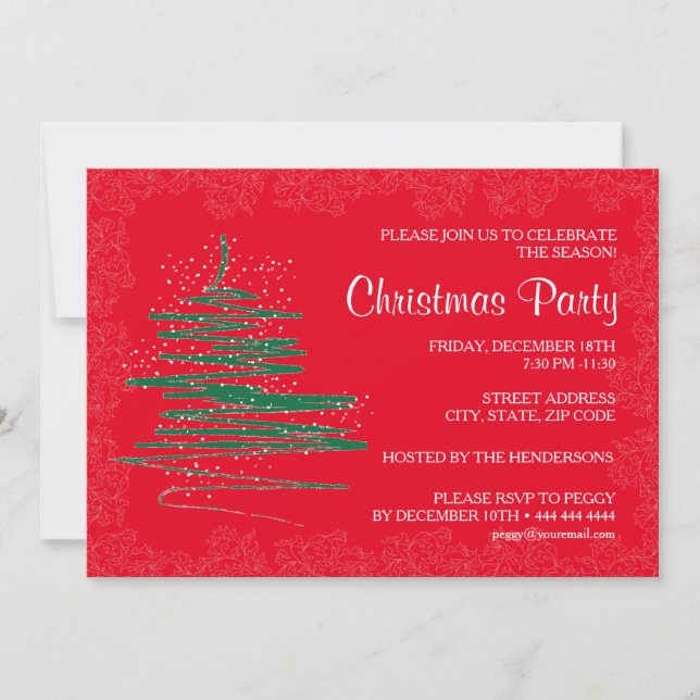 Contemporary jul Party Red 5 x 7 Papper Inbjudningar (Framsida)