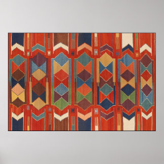 Contemporary Kilim Mönster Orange Blue Grönt Poster