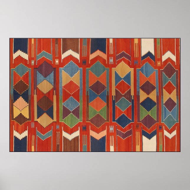 Contemporary Kilim Mönster Orange Blue Grönt Poster (Framsidan)