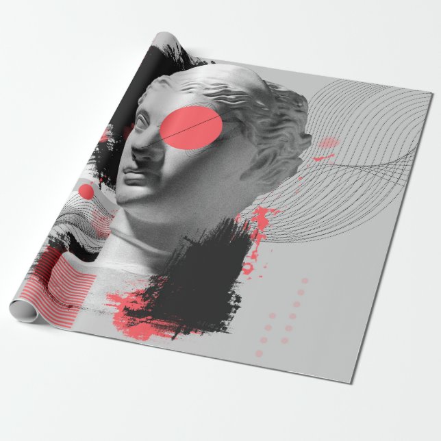 Contemporary konsthandel med antik statushuvud  presentpapper (Utrullad)