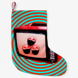 Contemporary konstkollage. Tv news Corona virus co Liten Julstrumpa