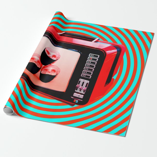 Contemporary konstkollage. Tv news Corona virus co Presentpapper (Utrullad)