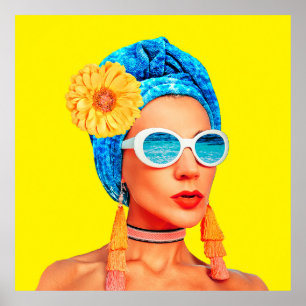 Contemporary konstkollage. Vacation mode Girl Cu Poster