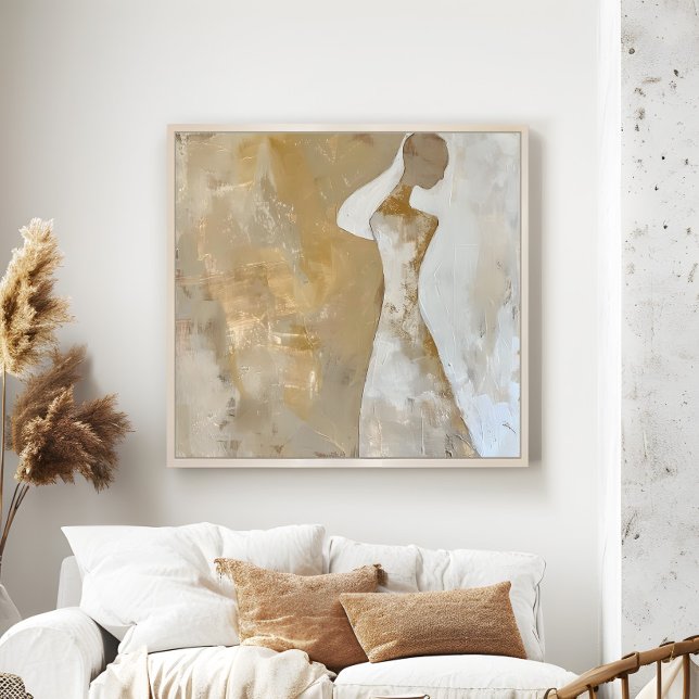 Contemporary Kvinna målning Aesthetic Wall Art Poster (Contemporary Woman Painting Aesthetic Wall Art in a neutral boho living room.)