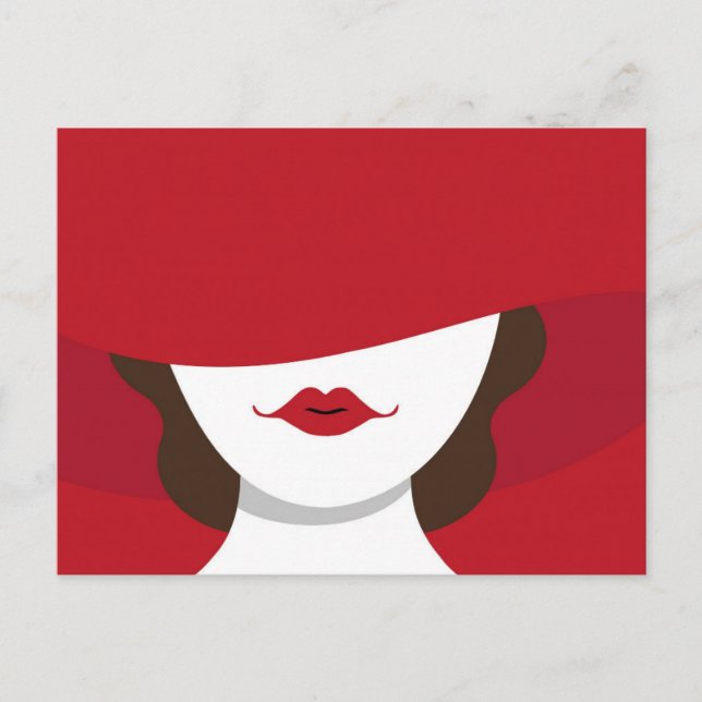 Contemporary Lady in Red Hat Postcard Vykort (Framsida)