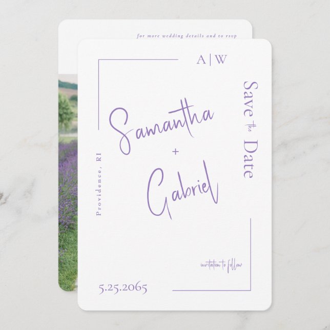 Contemporary Lavender Photo Bröllop spara datum Spara Datumet (Fram/baksida)