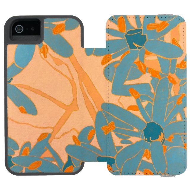 Contemporary Leaf Design in Peach Incipio iPhone Wallet Skal (Folio Öppen)