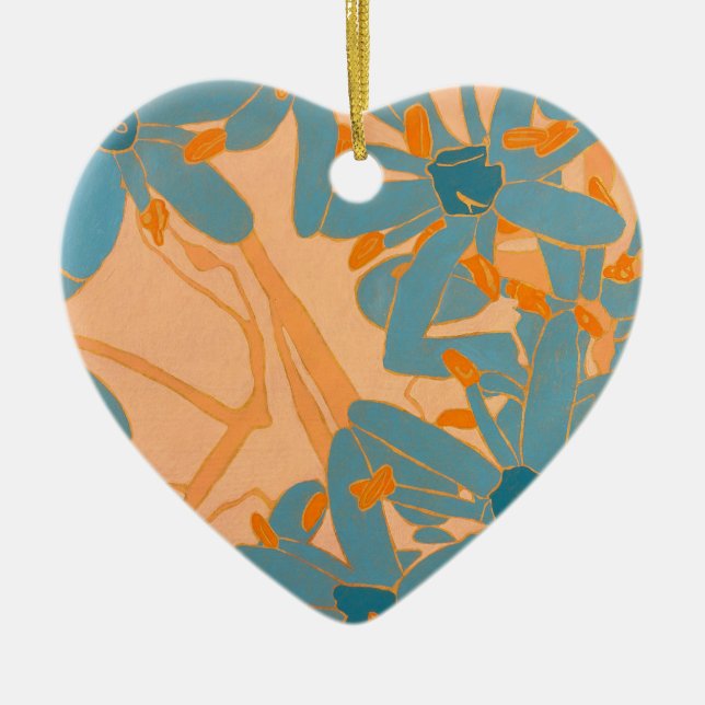 Contemporary Leaf Design in Peach Julgransprydnad Keramik (Framsidan)