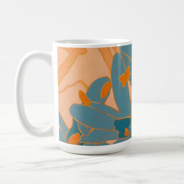 Contemporary Leaf Design in Peach Label Kaffemugg (Vänster)