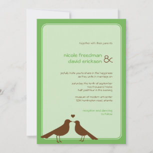 Contemporary love birds grönt bröllopsinbjudan inbjudningar