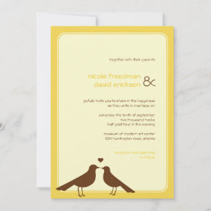 Contemporary love birds gult bröllopsinbjudan inbjudningar