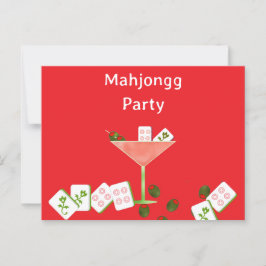 Contemporary Mahjong Party Martini Glass Postcard Vykort