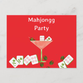 Contemporary Mahjong Party Martini Glass Postcard Vykort