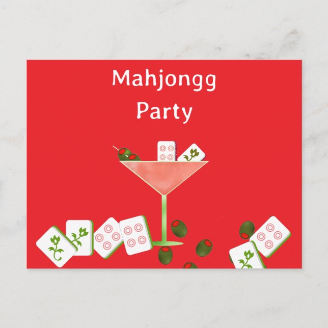 Contemporary Mahjong Party Martini Glass Postcard Vykort (Framsida)