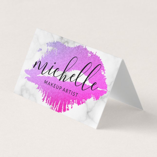 Contemporary Makeup Artist Elegant Kiss Marble Visitkort (Framsida)