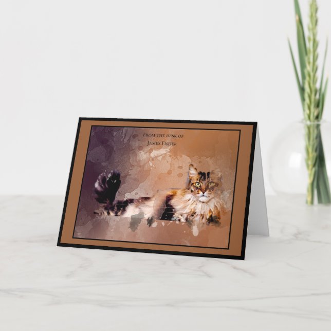 Contemporary Masculine Watercolor Cat Kort (Framsida)