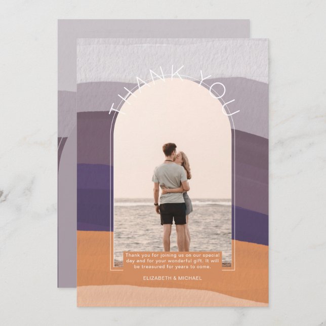 Contemporary Mauve Orange Stripe PHOTO TACK Inbjudningar (Fram/baksida)