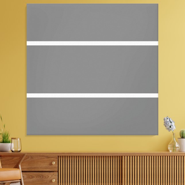 Contemporary Medium Grått Vit Vågrät Rand Canvastryck (Insitu (Vardagsrum))