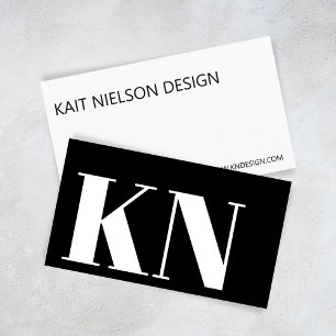 Contemporary - minimalistiskt svartfet Monogram Visitkort