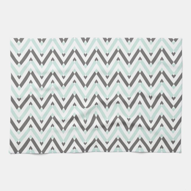 Contemporary Mint Grått White Chevron Stripe Kökshandduk (Horisontell)