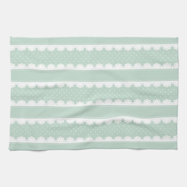 Contemporary Mint White Snöre Rand Mönster Kökshandduk (Horisontell)