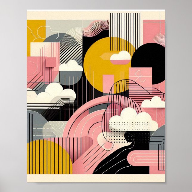 Contemporary Modern Abstrakt Rosa Gult Black Poster (Framsidan)