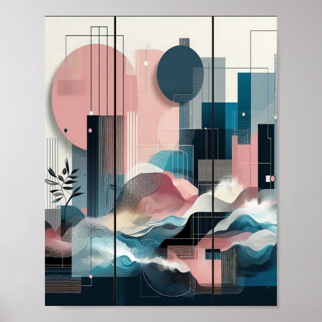 Contemporary Modern Abstrakt Rosa Gult Black Poster (Framsidan)