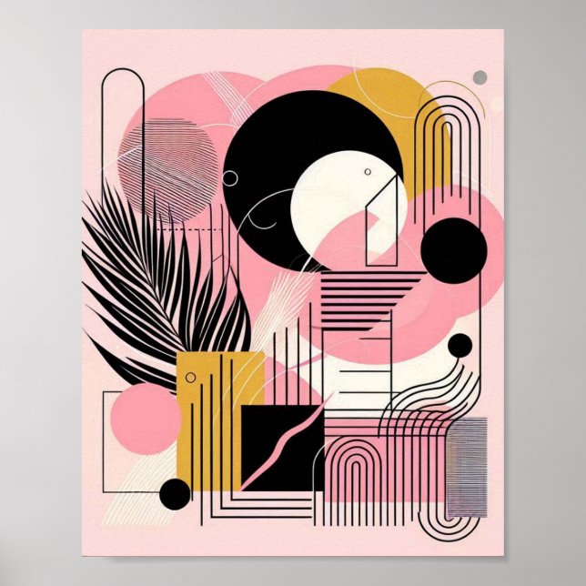 Contemporary Modern Abstrakt Rosa Gult Black Poster (Framsidan)