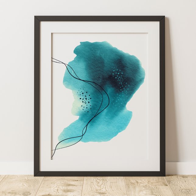 Contemporary Modern Abstrakt Teal Grönt Black Poster (Skapare uppladdad)