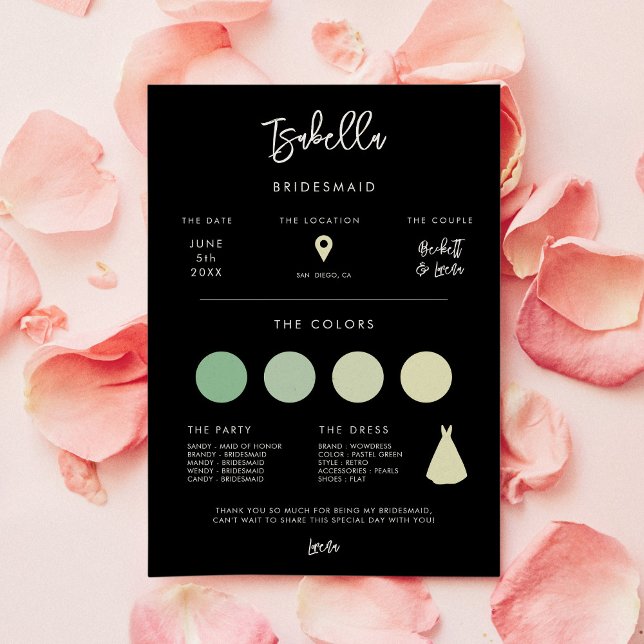 Contemporary Modern Black Bridesmaid-informationsk Inbjudningar (Skapare uppladdad)