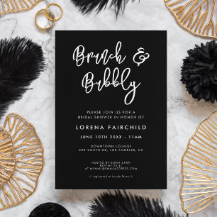 Contemporary Modern Black Brunch och Bubly Inbjudningar