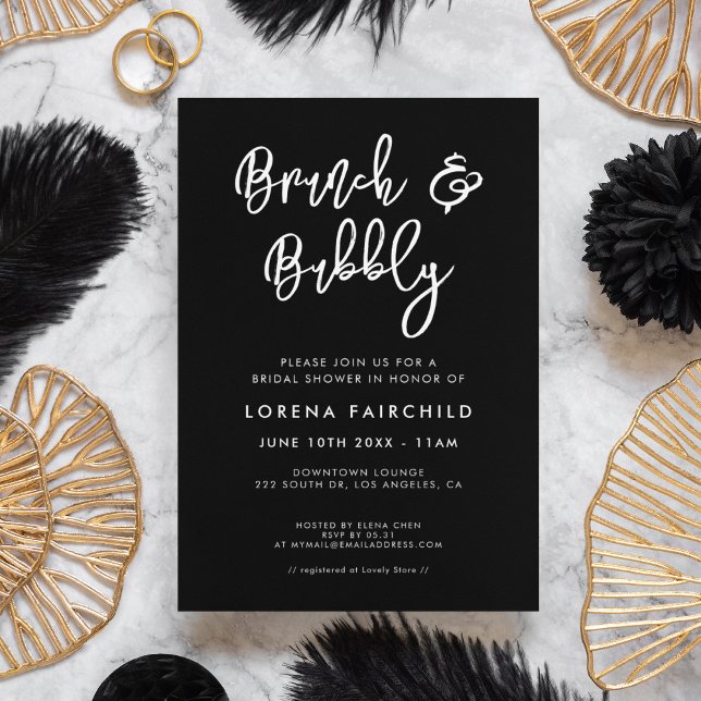 Contemporary Modern Black Brunch och Bubly Inbjudningar (Skapare uppladdad)