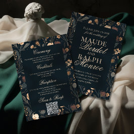 Contemporary Modern Black Floral Wedding Inbjudningar