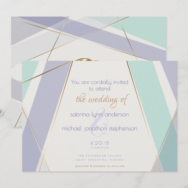 Contemporary Modern Geometric Rand Mint Violet Inbjudningar (Fram/baksida)