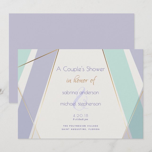 Contemporary Modern Geometric Rand Mint Violet Inbjudningar (Fram/baksida)
