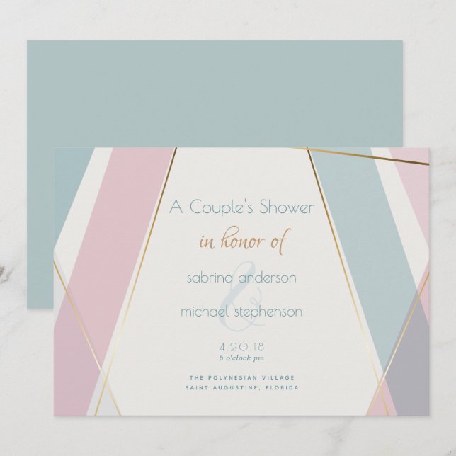 Contemporary Modern Geometric Rand Teal Ro Inbjudningar (Fram/baksida)