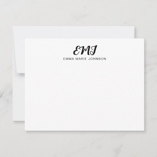 Contemporary Modern modig fet skript Monogram Anteckningskort (Framsida)
