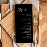 Contemporary modern svart Låt oss äta bröllop Meny<br><div class="desc">Låt oss äta! Menyn bröllop eller party. Ett fet och trendig-typografi för ditt bröllop-kontorsmaterial,  enkel men ändå elegant med ett svartvitt tema. Helt anpassade: Du kan ändra färgen på teckensnitt och bakgrund om det behövs.</div>