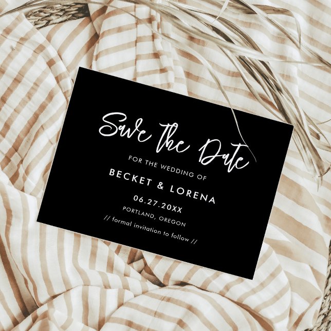 Contemporary modern svart Spara datum Meddelande Vykort (Skapare uppladdad)