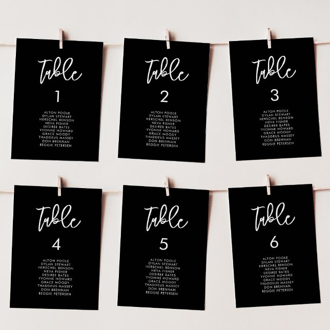 Contemporary moderna sätskort för svart bröllop bordsnummer (Skapare uppladdad)