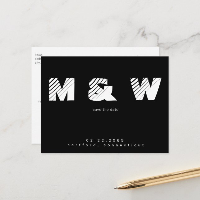 Contemporary Monogram B/W - Spara datum enkelt Meddelande Vykort (Fram/Back In Situ)