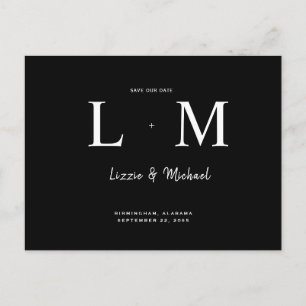Contemporary Monogram Black Spara vårt datum Bröll Vykort