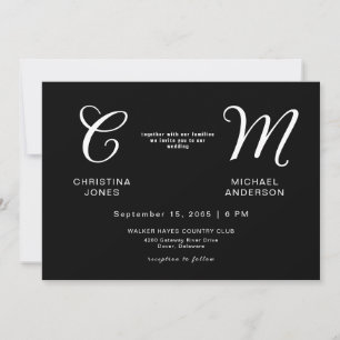 Contemporary Monogram Black Wedding-inbjudan Inbjudningar