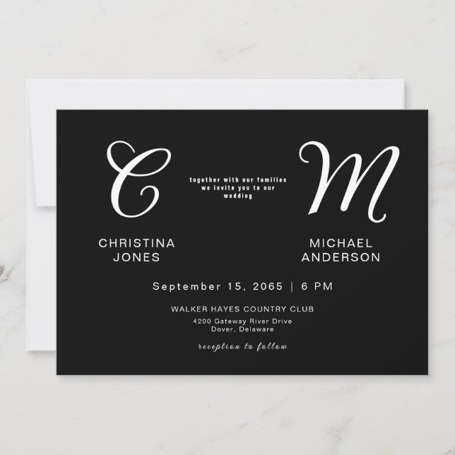 Contemporary Monogram Black Wedding-inbjudan Inbjudningar (Framsida)