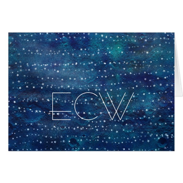 Contemporary Monogram Note Cards-Starry Linjer Hälsningskort (Framsidan Horizontal)