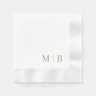 Contemporary Mörk Sage Monogram White Bröllop Pappersservett