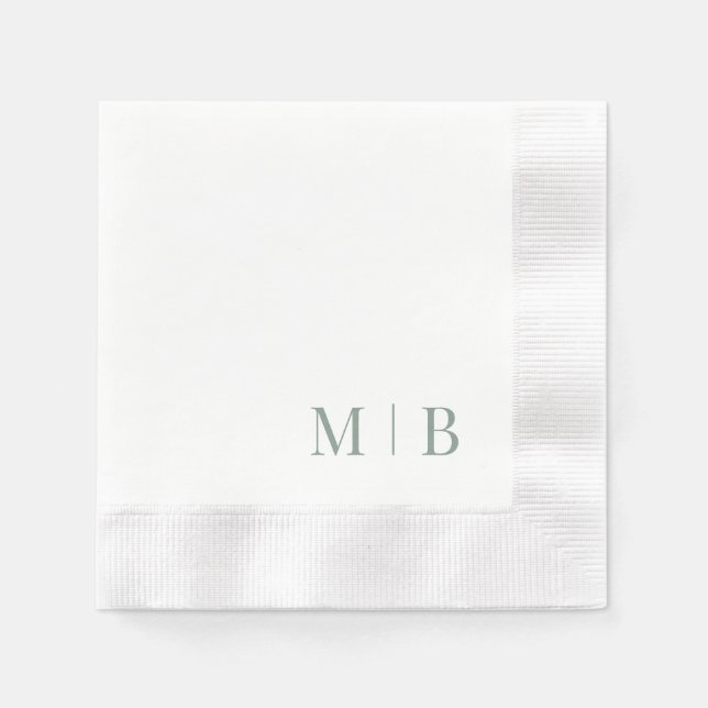 Contemporary Mörk Sage Monogram White Bröllop Pappersservett (Framsidan)
